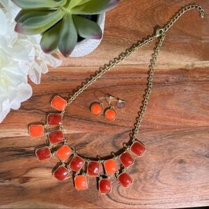 Retro Orange Red Geometric Necklace & Earrings